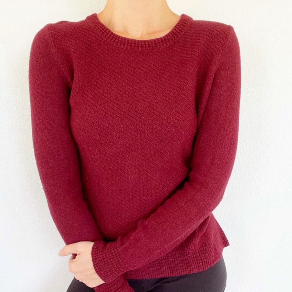 Madewell maroon textured knit crewneck cotton zip back sweater size small
